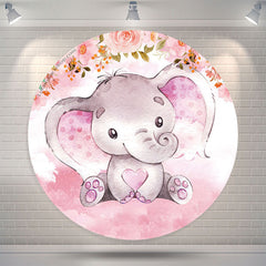 Lofaris Floral Elephant Girl Baby Shower Round Backdrop Cover