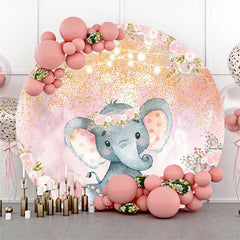 Lofaris Floral Elephant Girls Baby Shower Round Backdrop