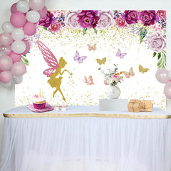 Lofaris Floral Faery Butterflies Glitter Birthday Backdrop