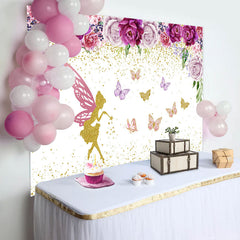 Lofaris Floral Faery Butterflies Glitter Birthday Backdrop