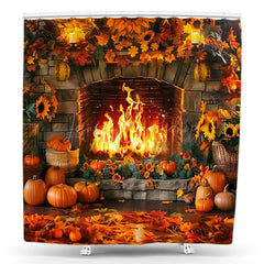 Lofaris Floral Fireplace Pumpkins Maple Fall Shower Curtain