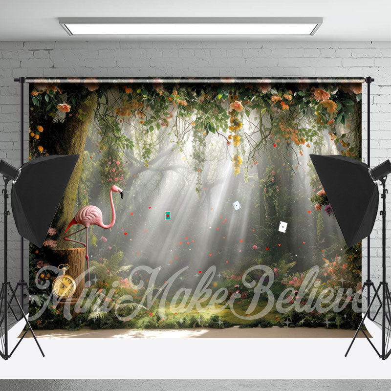 Lofaris Floral Flamingo Light Shadow Forest Photo Backdrop