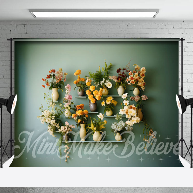 Lofaris Floral Flowerpot Shelf Green Wall Spring Backdrop