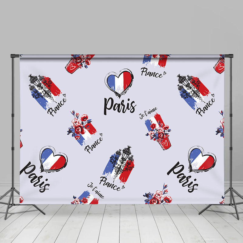 Lofaris Floral French Flag Heart Paris Je T Aime Backdrop