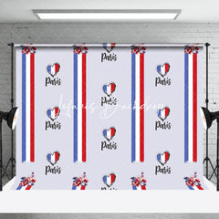 Lofaris Floral French Flag Stripe Heart Bastille Day Backdrop