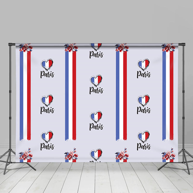 Lofaris Floral French Flag Stripe Heart Bastille Day Backdrop