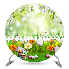 Lofaris Floral Garden Colorful Eggs Round Easter Backdrop