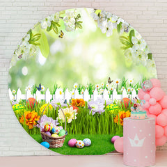 Lofaris Floral Garden Colorful Eggs Round Easter Backdrop