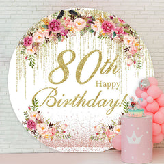 Lofaris Floral Glitter Round Happy 80th Birthday Backdrop