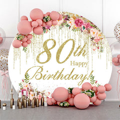 Lofaris Floral Glitter Round Happy 80th Birthday Backdrop