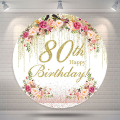 Lofaris Floral Glitter Round Happy 80th Birthday Backdrop