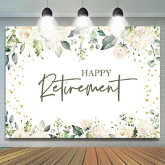 Lofaris Floral Gold Glitter White Happy Retirement Backdrop