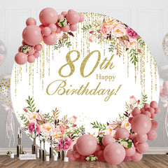 Lofaris Floral Gold Tassels Round 80th Birthday Backdrop