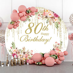 Lofaris Floral Gold Tassels Round 80th Birthday Backdrop