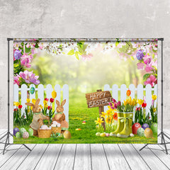 Lofaris Floral Grassland Eggs Fence Bokeh Easter Backdrop