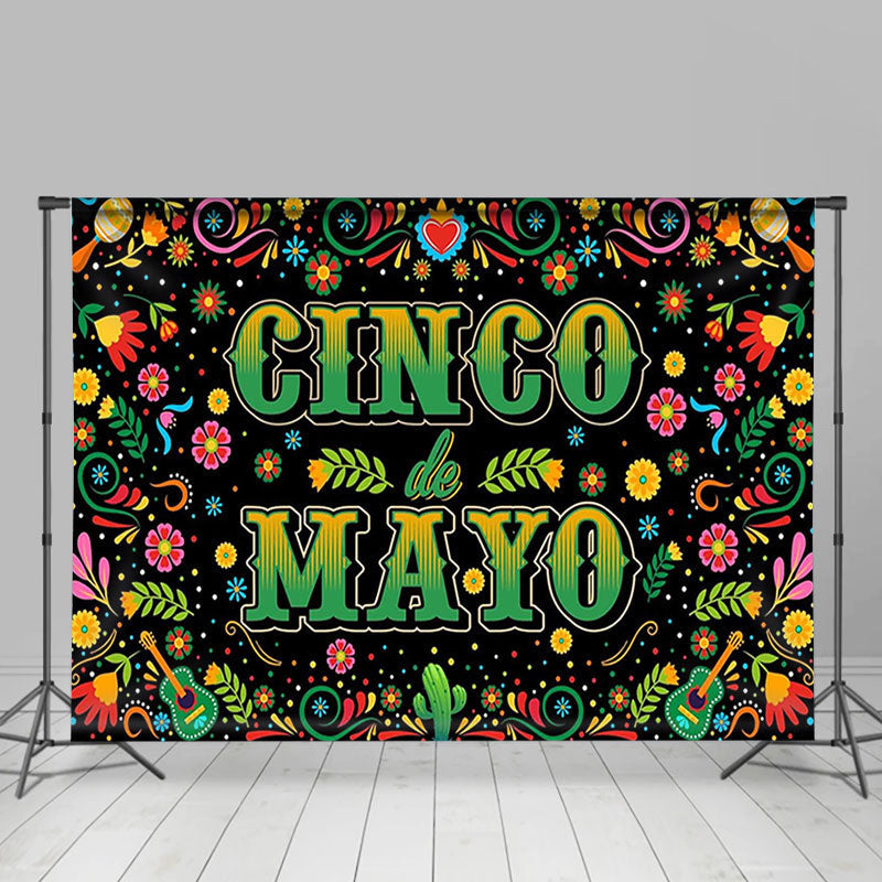 Lofaris Floral Green Cinco Mayo Mexican Fiesta Party Backdrop