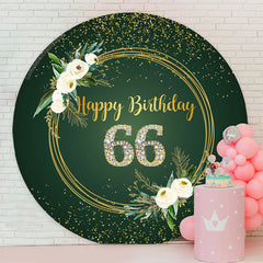 Lofaris Floral Green Glitter Round 66th Birthday Backdrop