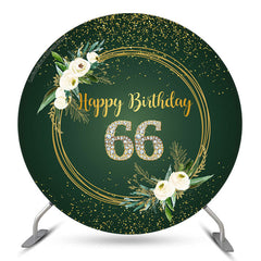 Lofaris Floral Green Glitter Round 66th Birthday Backdrop