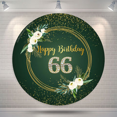 Lofaris Floral Green Glitter Round 66th Birthday Backdrop