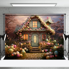 Lofaris Floral House Colorful Eggs Cartoon Easter Backdrop