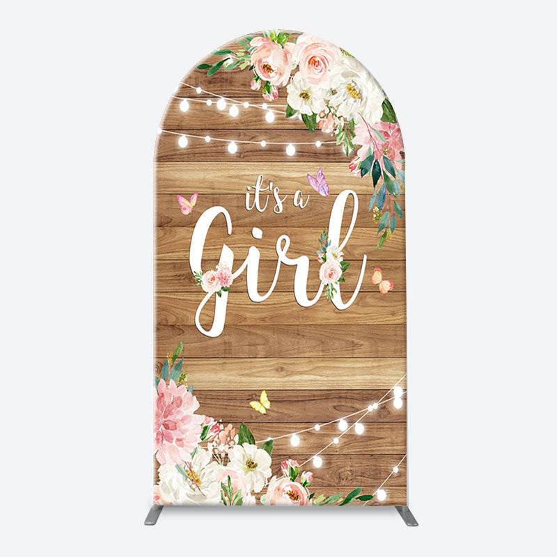 Lofaris Floral Its A Girl Wooden Baby Shower Arch Backdrop