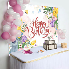 Lofaris Floral Leaves Butterfly Birthday Backdrop For Girl