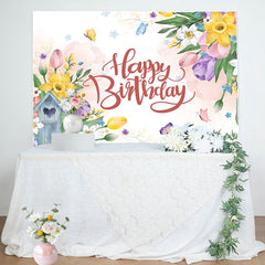 Lofaris Floral Leaves Butterfly Birthday Backdrop For Girl