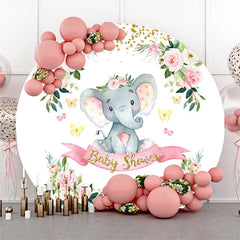 Lofaris Floral Leaves Elephant Round Baby Shower Backdrop