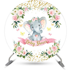 Lofaris Floral Leaves Elephant Round Baby Shower Backdrop