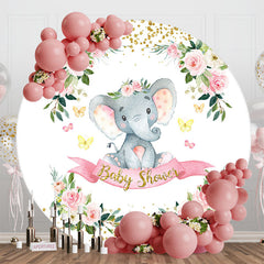 Lofaris Floral Leaves Elephant Round Baby Shower Backdrop