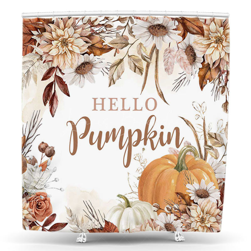 Lofaris Floral Leaves Hello Pumpkin Autumn Shower Curtain