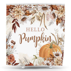 Lofaris Floral Leaves Hello Pumpkin Autumn Shower Curtain