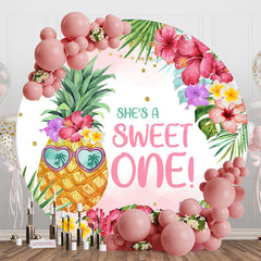 Lofaris Floral Leaves Pineapple Round 1st Birthday Backdrop