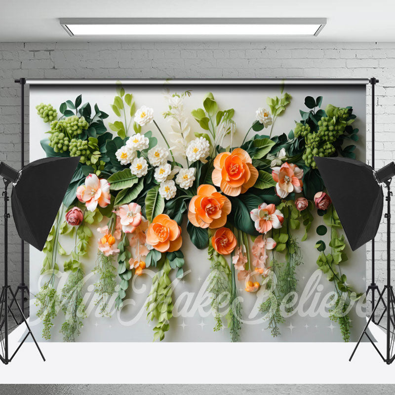 Lofaris Floral Leaves White Wall Photography Spring Backdrop