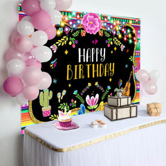 Lofaris Floral Lights Cactus Guitar Leaves Birthday Backdrop