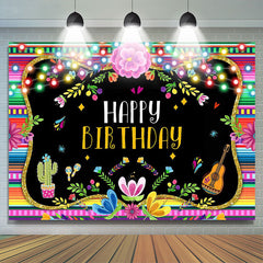 Lofaris Floral Lights Cactus Guitar Leaves Birthday Backdrop