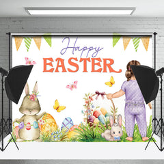 Lofaris Floral Lovely Girl Rabbits Easter Backdrop For Photo