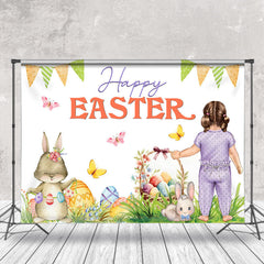 Lofaris Floral Lovely Girl Rabbits Easter Backdrop For Photo