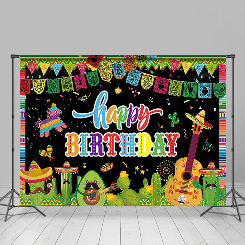 Lofaris Floral Mexican Fiesta Happy Birthday Backdrop for Kids