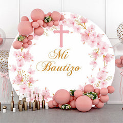 Lofaris Floral Mi Bautizo Cross Round Baptism Backdrop