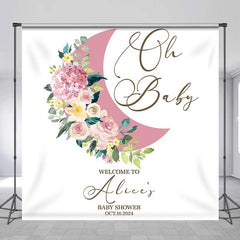 Lofaris Floral Moon Girl Custom Name Baby Shower Backdrop