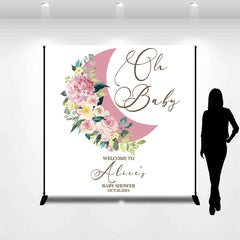 Lofaris Floral Moon Girl Custom Name Baby Shower Backdrop