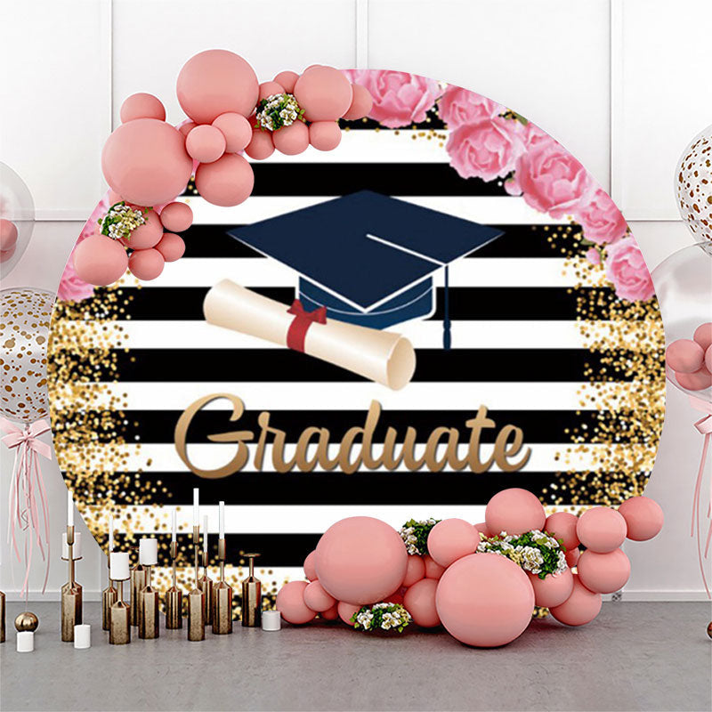 Lofaris Floral Mortarboard Glitter Stripe Circular Grad Backdrop