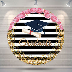 Lofaris Floral Mortarboard Glitter Stripe Circular Grad Backdrop