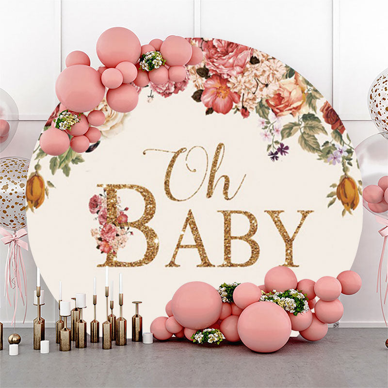 Lofaris Floral Oh Baby Shower Party Round Backdrop Cover