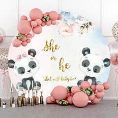 Lofaris Floral Panda She Or He Round Gender Reveal Backdrop