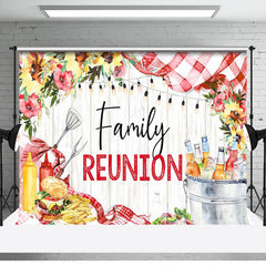 Lofaris Floral Picnic Food Wooden Family Reunion Backdrop