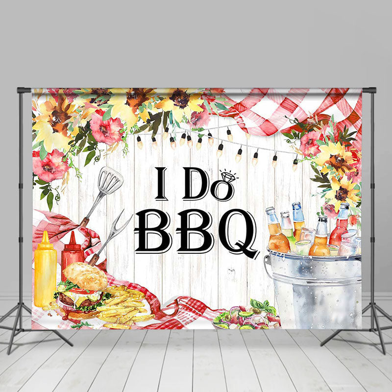 Lofaris Floral Picnic Wooden I Do Bbq Wedding Party Backdrop