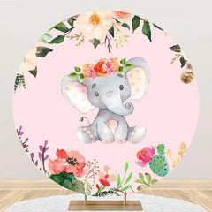 Lofaris Floral Pink Elephant Round Baby Shower Backdrop