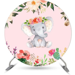 Lofaris Floral Pink Elephant Round Baby Shower Backdrop